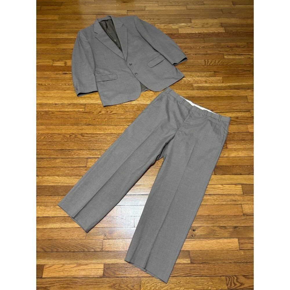 Vintage Adams Row Mens Suit Size 46R Blazer Jacket 38x30 Dress Pants Taupe Gray
